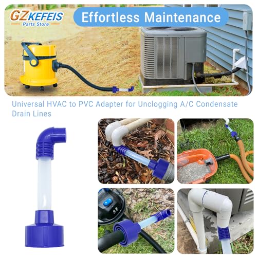 AC Drain Line Cleaner Tool, Universal HVAC to PVC Adapter for Unclogging A/C Condensate Drain Lines - Wet Vac Attachment for Efficient Evacuation, Blue, 1 Pack
