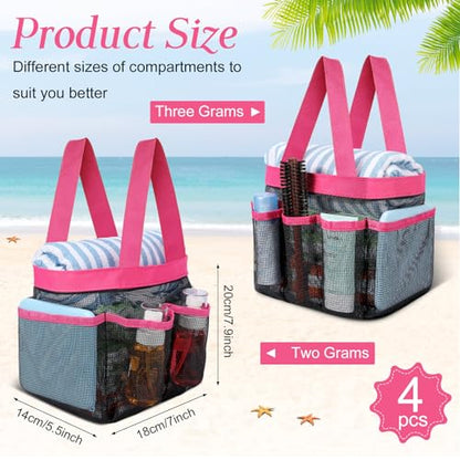 Hillban 4 Pcs Portable Mesh Shower Caddy, White, Pink, Green, Rose Red - color: White, Pink, Green, Rose Red