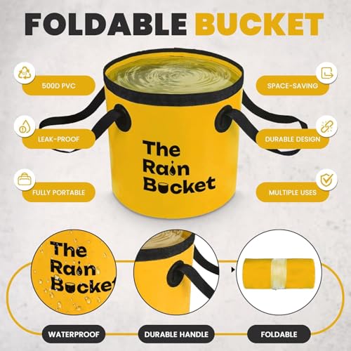 3-Piece Collapsible Bucket Set, 10L & 15L Waterproof PVC Buckets with 10L Water Bag & Faucet, Portable Leakproof Bucket for Camping, Fishing, Hiking, Car Wash & Gardening, Yellow