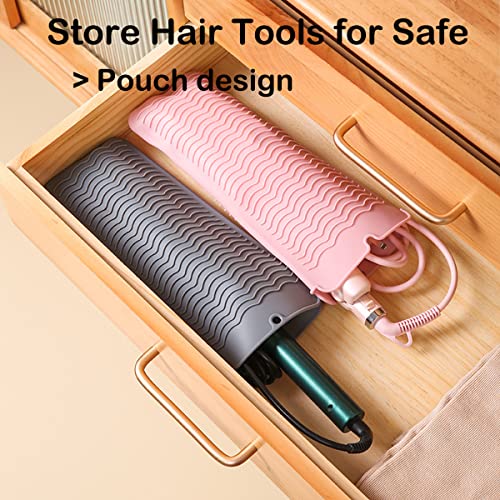 2 Heat Resistant Silicone Mat with Hanging Hole, Straightener Heat Resistant Travel Mat & Pouch for Curling Iron, Flat Iron and Other Hot Hair Styling Tools, 11 x 5 in, Gray - color: Gray, size: 2 Pack