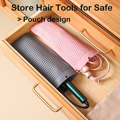 2 Heat Resistant Silicone Mat with Hanging Hole, Straightener Heat Resistant Travel Mat & Pouch for Curling Iron, Flat Iron and Other Hot Hair Styling Tools, 11 x 5 in, Gray - color: Gray, size: 2 Pack