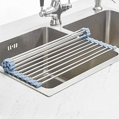 MECHEER Over The Sink Dish Drying Rack, Roll Up Dish Drying Rack Kitchen Dish Rack Stainless Steel Sink Drying Rack, Foldable Dish Drainer, 17.5''x11.8'' - size: 17.5''x11.8''