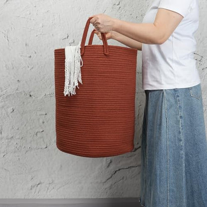 Woven Cotton Rope Laundry Basket, 15" x 20" Laundry Hamper, Rustic - color: rustic, size: Regular