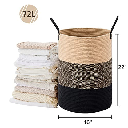 VIPOSCO 72L Tall Woven Laundry Basket Hamper, Brown Black - color: Brown & Black, size: 72L