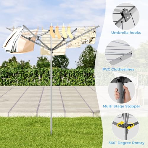 APEXCHASER Outdoor Clothes Drying Rack, 4-arm Umbrella Clothesline, 72.8" H - size: 131ft XL