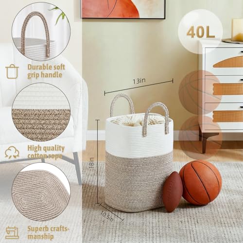 Artfeel Laundry Basket,Woven Cotton Rope Laundry Hamper,40L Versatile Storage for Dirty Clothes,Baby Toys,and Blankets in Bathroom, Nursery,and Living Room - color: Brown, size: 40L