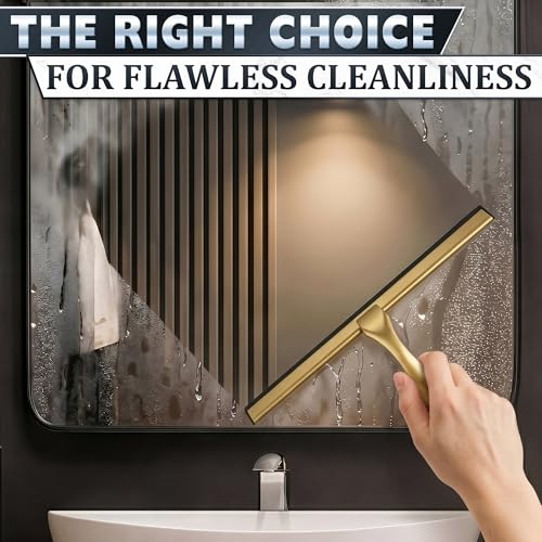 Gold Squeegee for Shower Glass, 14" Silicone Blade, Stainless Steel - color: Gold, size: 14 Inch