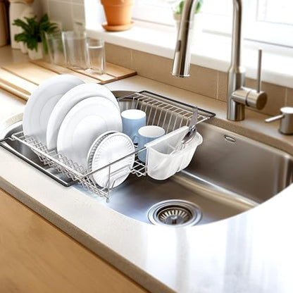 Simple Houseware Large Stainless Over Sink Counter Top Dish Drainer Rack - color: Chrome, size: Large