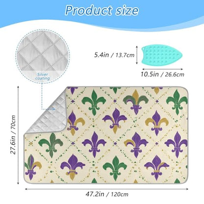 Ironing Mat Portable Ironing Pad Blanket with Silicone Iron Rest for Table Top Travel Heat Resistant Double-Side Using Large 47x28 Inch Foldable Beige Fleur-de-lis Shrove Tuesday - color: Beige Fleur-de-lis Shrove Tuesday