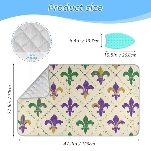 Ironing Mat Portable Ironing Pad Blanket with Silicone Iron Rest for Table Top Travel Heat Resistant Double-Side Using Large 47x28 Inch Foldable Beige Fleur-de-lis Shrove Tuesday - color: Beige Fleur-de-lis Shrove Tuesday