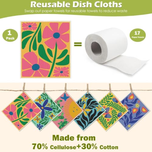 6 Pcs Swedish Paper Cloths for Kitchen, Reusable Paper Towels Washable - color: Hawaiian Style