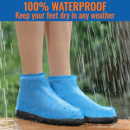 Rain Shoe Covers Waterproof Reusable Galoshes Overshoes - color: Blue, size: Large