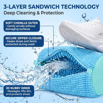 Shoes Washing Bag(2Pcs) Durable Sneaker Laundry Bag for Washer Dryer(Blue) - color: Blue