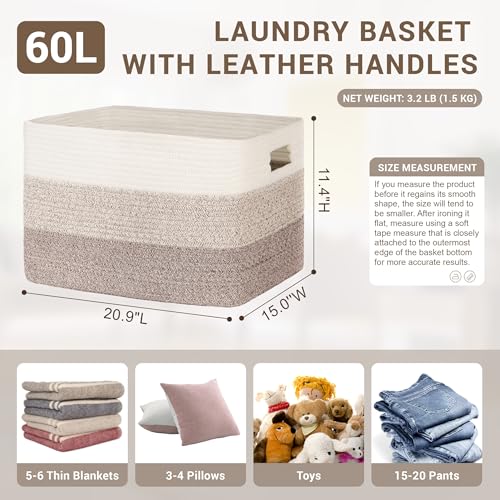 60L Woven Laundry Basket Hamper with Handles, Gradient Brown - color: Gradient Brown, size: 60L