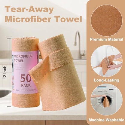 Jessy Home 2 Roll Reusable Paper Towels,100 Sheets Tear Away Microfiber Cleaning Cloth, Lint Free Cleaning Rags for Kitchen, Dishcloth,Household Cleaning Supplies - color: Dark Brown