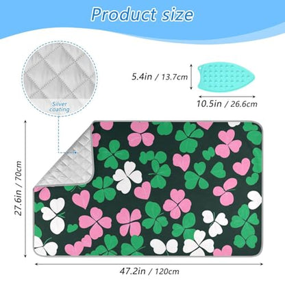 Ironing Mat Portable Ironing Pad Ironing Blanket for Table Top Heat Resistance Double-Side Using Travel Large 47.2 x 27.6 Inch Foldable Lightweight Clover Hearts - color: Clover Hearts