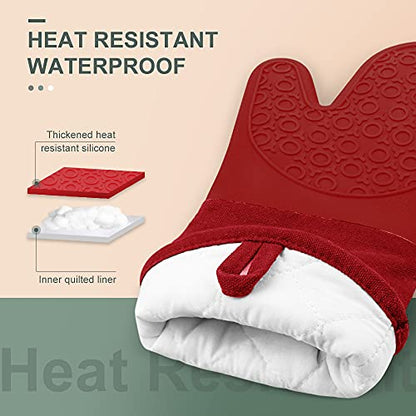 Silicone Oven Mitts - 14.6" Heat Resistant Oven Gloves for Baking, Cooking - color: Empire Red, size: 14.6in Oven Mitts