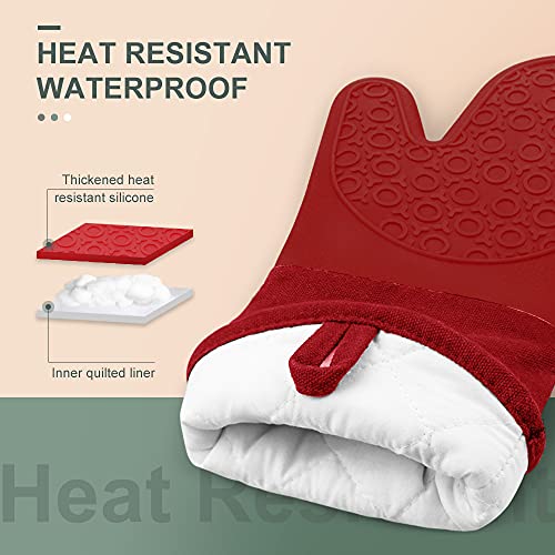 Silicone Oven Mitts - 14.6" Heat Resistant Oven Gloves for Baking, Cooking - color: Empire Red, size: 14.6in Oven Mitts