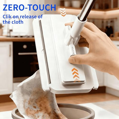 Press Grip Mini Mop with a Mini Foldable Desktop Mop, Zero-Touch Gap Dust Cleaner with 39in Stick & Clip On Locking Head, Dry Wet Disposable Dust Mop for Kitchen Wall Bathroom Toilet Corners - size: 39in Short Handle Mini Mop Set (2PC)