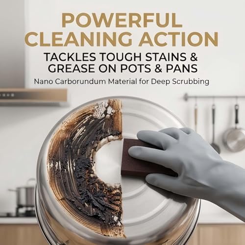 2026 Magic Nano Emery Cleaning Sponge - Carborundum Sponge Brush Eraser & Scrub Pad, Heavy Duty Pot Scrubber for Stains, Pack（5 with Handle）
