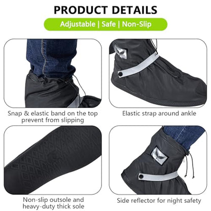 Dream Apparel Waterproof Rain Shoe Covers with Reflector Overboots Boot Covers Galoshes Men Women, Side Zipper, Non-Slip Reusable Foldable Motorcycle Rain Overshoes Over Shoe Boots Black - size: 3X-Large