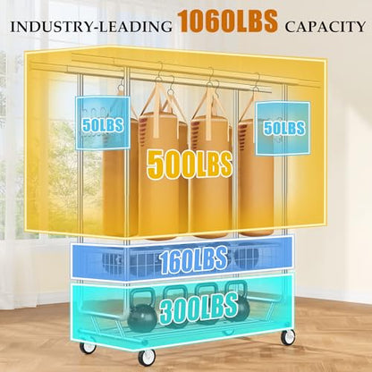 Gewudraw Clothes Rack Heavy Duty Load 1060 LBS With 4" Wheels,Commercial - color: Silver, style: Double Rod & Shelves