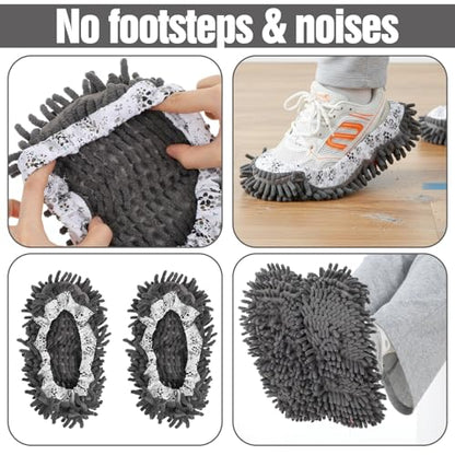 10 Pcs Mop Slippers Socks Floor Cleaning, 5 Pairs Microfiber Shoe Covers Dust Soft Washable Reusable Foot Socks for Woman Man House Kitchen (Grey)