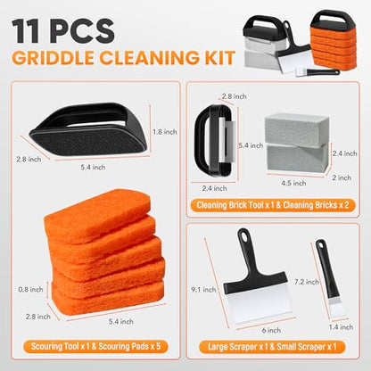 Griddle Cleaning Kit for Blackstone, Flat Top Grill Cleaning Kit - color: Black-11 PCS