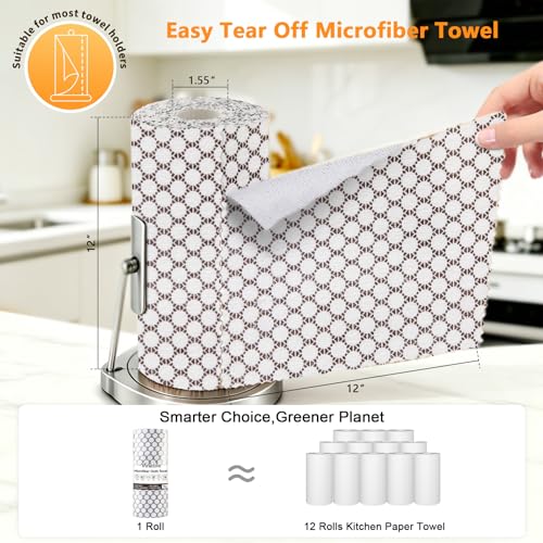 Viraelive Microfiber Cleaning Cloth Roll, 50 Sheets, White Waffle, 12"x12" - color: White Dots