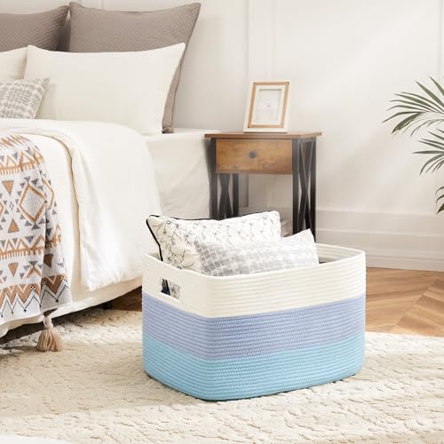 Artfeel Blanket Basket,Rectangle Woven Baskets for Storage,30L Laundry Basket for Decorative Nursery Blanket,Toys,Dirty Clothes and Magazine in Shelves,Baby Room,and Living Room - color: Blue, size: 30L
