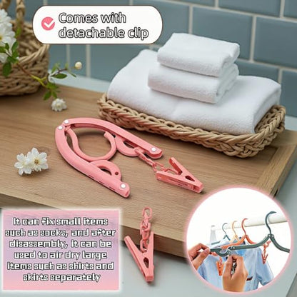 Foldable Hangers 4 Pack - Travel Hangers Collapsible Space Saving, Non-Slip Clothes Hangers with Removable Clips for Suitcase, Camping, Business Trips & Home Closet Organization Four Colors