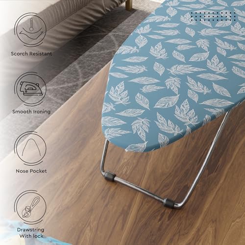 Encasa XO Ironing Board Cover and Pad, Thick Felt 28"x12" - color: Big Leaves Blue, size: Mini (28"x12")