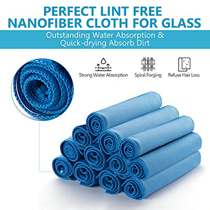 12 Pcs Microfiber Glass and Window Cleaning Cloths,12" x 12" Lint Free Streakless Buff Polishing Cloth,Quickly Clean Windows, Windshields, Mirrors, and Shower Glass Doors,Washable and Reusable - color: Blue Glass Cloths-12pcs