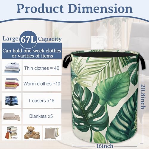 Tropical Palm Leaves Laundry Hamper With Handle,Foldable Oxford Cloth Laundry Basket,20.8"x16" Clothes Storage Basket for Laundry Room/Bedroom/Bathroom - color: Tropical Palm Leaves