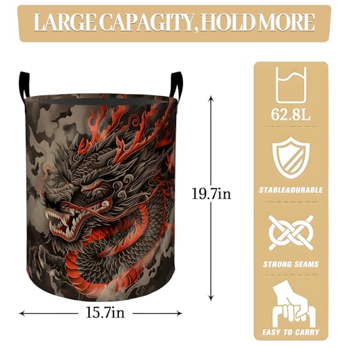 Fierce Dragon with Mystic Clouds Laundry Basket, Dorm Nursery Foldable Laundry Hamper Organizer for Bathroom Decor, Toy Clothes Storage Box for Bedroom 19.7x15.7 Inch - style: Dragon29