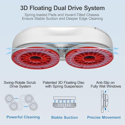 HUTT S55 Pro Window Cleaning Robot, 3D Floating Pads, Up to 6500Pa Suction, HydroJet Pump Spray, SLAM 4.0 Navigation, 80ml Water Tank, 6 x Cloths,Perfect for High-Rise Windows, Tiles and Glass - color: White