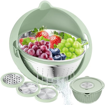 4 in 1 Colander with Bowl Set, Food Strainers and Colanders, Colander for Kitchen, Pasta Strainer, Fruit Washing Bowl, Kitchen Essentials Strainer Basket Bowl, Green, Christmas & New Year Gifts - color: Green