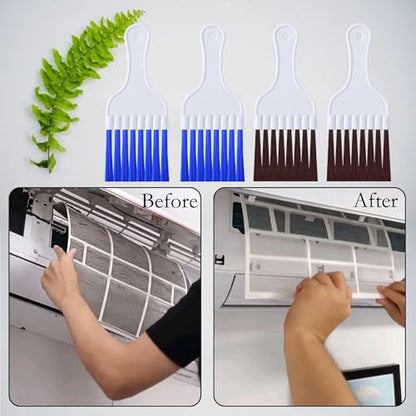 4Pcs Air Conditioner Fin Cleaner kit AC Coil Cleaning Brush Condenser Fin Straightener AC Evaporator Comb Radiator Repair Clean Tool (4 Brown and Blue) - color: 4 Brown and Blue