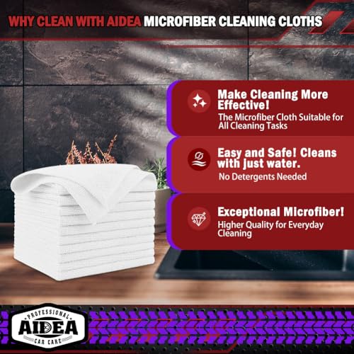 AIDEA White Microfiber Cleaning Cloth 50PK, Cleaning Rags 12×12" - color: White, size: 50PK