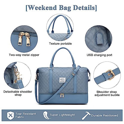 Large Travel Duffle Bag Carry on Weekend Bag with Shoes Compartment Gym Bags for Travel Women Men Waterproof Business Work Overnight Trips Sport Hospital Airplane Travel Essentials GreyBlue - color: A21-GreyBlue
