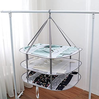Looca 3-Tier Folded Mesh Clothes Hanging Dryer Sweater Drying Rack 30.3" L * 24.5" W*30.7" H (Pack of 2) - size: 30.3" L x 24.5" W x 30.7" H (Pack of 2)
