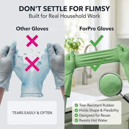 ForPro Natural Rubber Gloves, 6 Pairs Reusable Multi-Purpose Household Cleaning Gloves with Soft Inner Lining, Waterproof & Chemical-Resistant, Lime Zest, Medium - color: Lime Zest, size: Medium