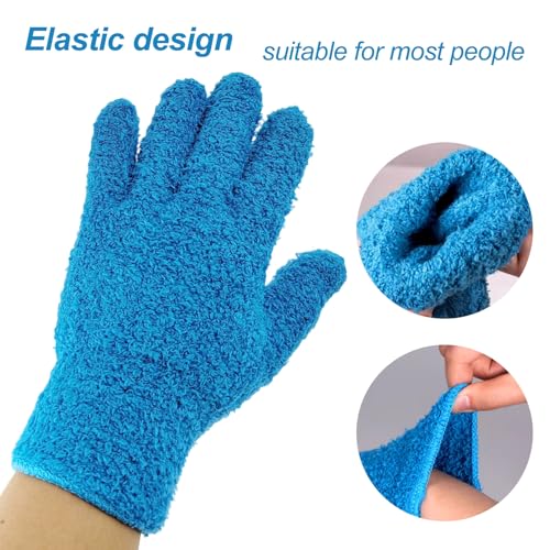 2 Pcs Blue Reusable Microfiber Cleaning Gloves - color: Yellow