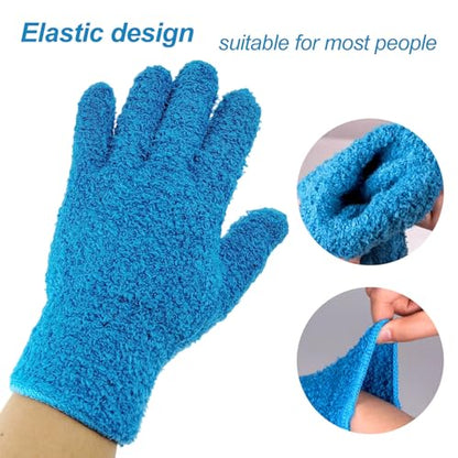 2 Pcs Blue Reusable Microfiber Cleaning Gloves - color: Yellow