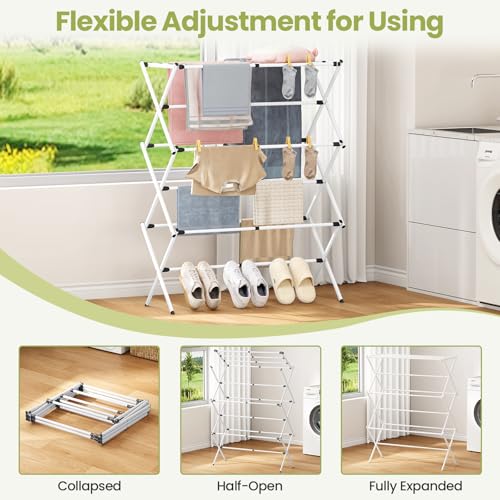 APEXCHASER Oversized Clothes Drying Rack, 45.28" H × 14.57" D - color: White, size: Large
