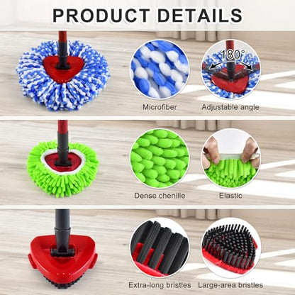 Mop Head Replacement for O Cedar, Spin Mop Replacement Head for Ocedar RinseClean 2 Tank System, Mop Heads Includeds 3 Mop Replacement Heads, 2 Upgrade Spin Scrub Brush, 1 Base & 1 Chenille Pad - size: for Ocedar 2 Tank