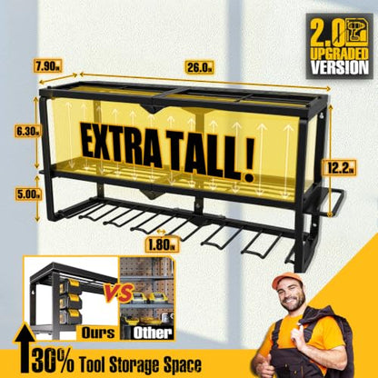 Spampur Power Tool Organizer for Tool Storage, Drill Holder Wall Mount with Screwdriver Organizer, Tool Holder for Garage Wall Organization, Heavy Duty Metal Tool Shelf with Battery Holder - size: 3 shelves 7 slots