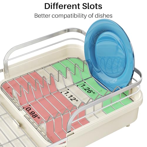 SNTD Expandable Dish Drying Rack for Kitchen Counter, 15.2-22.1 in, Beige - color: Beige