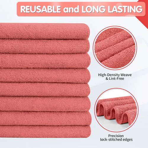 FIXSMITH Red Microfiber Cleaning Cloth -Pack of 12, Highly Absorbent Cleaning Rags, 16"X12" All Purpose Cleaning Towels for Housekeeping, Kitchen, Car, Lint Free and Reusable Microfiber Towels - color: Red, size: 12pk