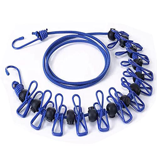 Portable Clothesline with 12 Clothespins,Travel Retractable Clothesline,Wind-Proof Clothes Drying Line for Camping Hotel Indoor & Outdoor Blue - size: Blue